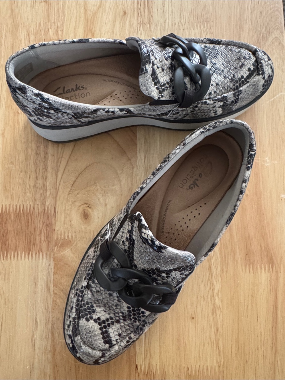 Clark’s Cloud Steppers Women’s Snake-Print Platform Loafers in Neutral Tones